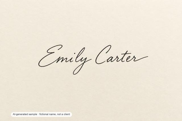 Emily Carter — classic cursive signature — AI-generated demonstration image for this preview. Not a brush original, not a paid commission, not a scan of handmade work.