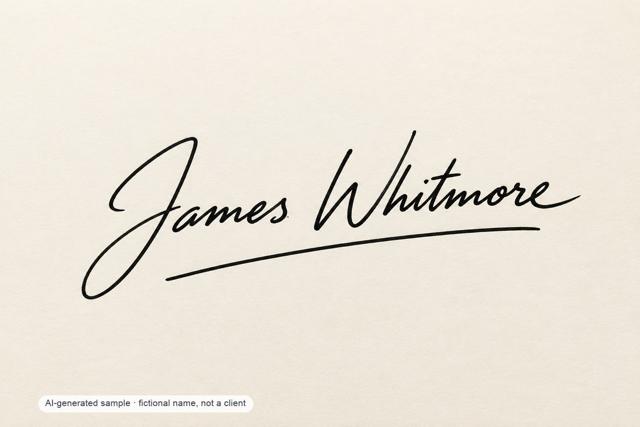 James Whitmore — executive signature with underline — AI-generated demonstration image for this preview. Not a brush original, not a paid commission, not a scan of handmade work.