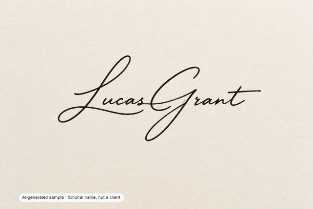 Lucas Grant — initials-led signature — AI-generated demonstration image for this preview. Not a brush original, not a paid commission, not a scan of handmade work.