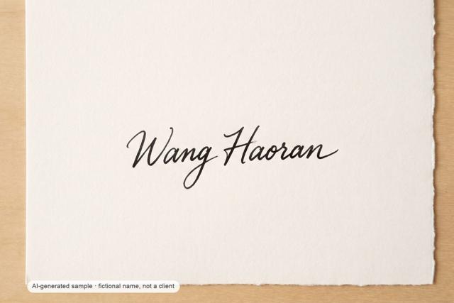 Wang Haoran — pinyin name signature — AI-generated demonstration image for this preview. Not a brush original, not a paid commission, not a scan of handmade work.
