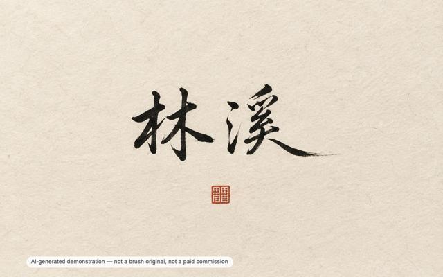 Linxi — signature study — AI-generated demonstration image for this preview. Not a brush original, not a paid commission, not a scan of handmade work.